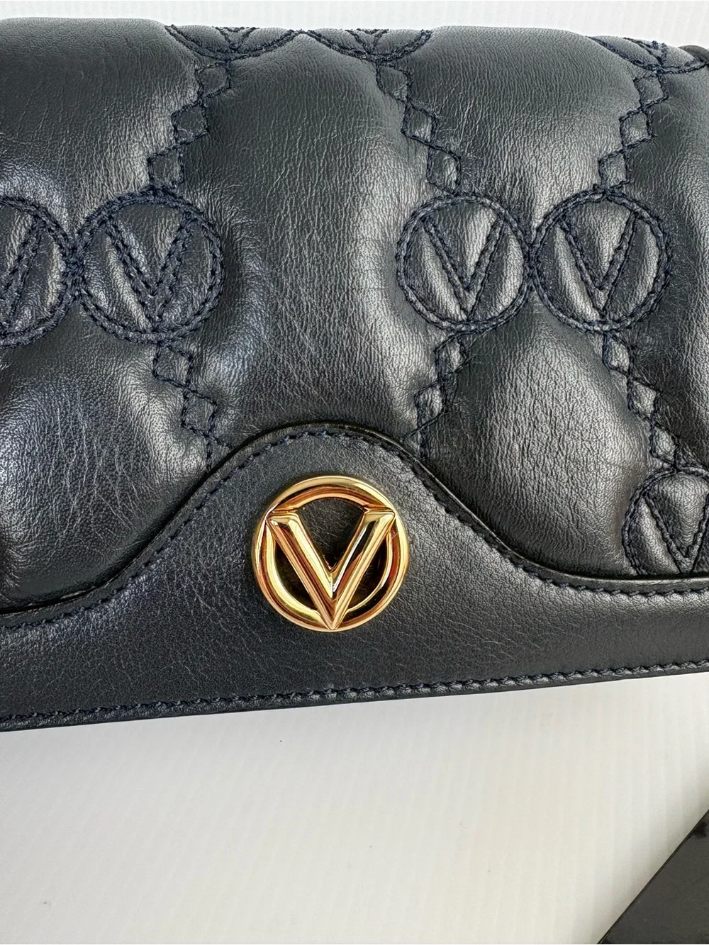 Valentino By Mario Valentino  Lady Monogram Matelasse Crossbody Bag Navy Blue